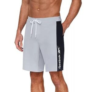 Reebok Mens 9" Color Block E-Board Shorts Size XL Grey/Black Quick Dry‎ Swimsuit